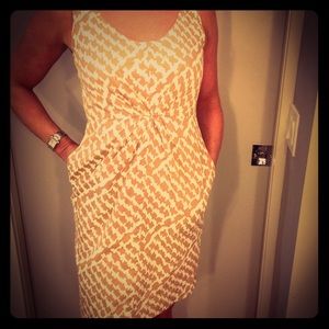 J. Crew Tan & White Cotton Sundress With Pockets.