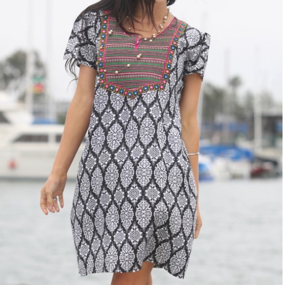 Embroidered Bib Dress