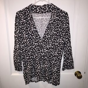 Talbots Mock Wrap 3/4 Sleeve Top XL EUC