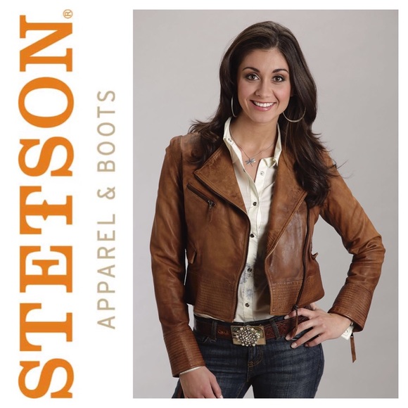 Stetson Ladies Biker Distresssed Leather Jacket - Picture 1 of 4