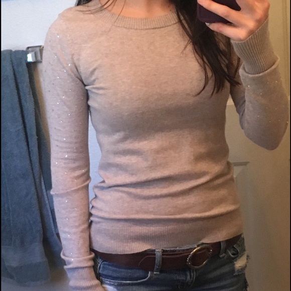 Express sweater with rhinestones on sleeves