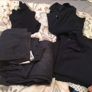 Navy blue school uniform (2)pants and (8)shirt lot