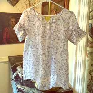 Flowy white/purple hi/lo top from Anthropologie