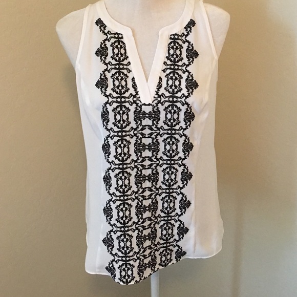 Inc Black and White Floral Top