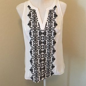 Inc Black and White Floral Top