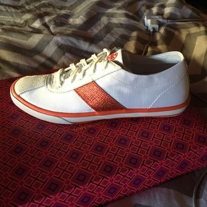 Tory Burch White Striped Tennis Shoe
