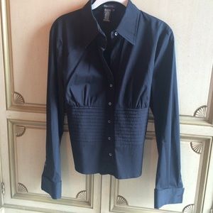 Stylish Black BCBG Button Down Blouse, size 10.