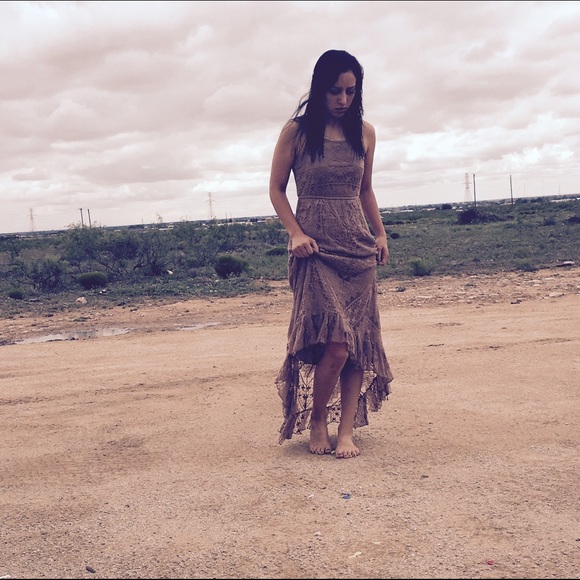 Tan lace boho dress