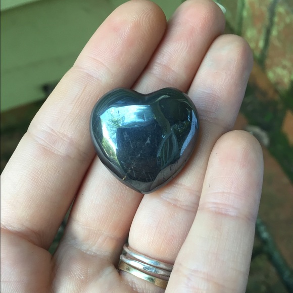 Small hematite mineral crystal heart worry stone