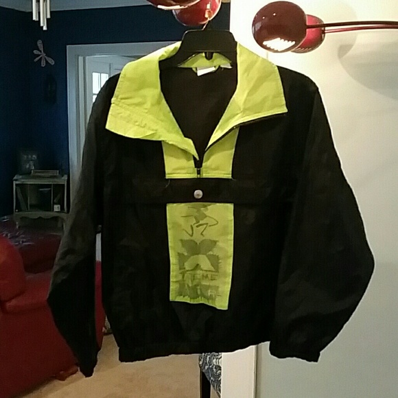 Vintage bright green and black windbreaker
