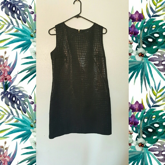 Black faux reptilian textured racer back dress