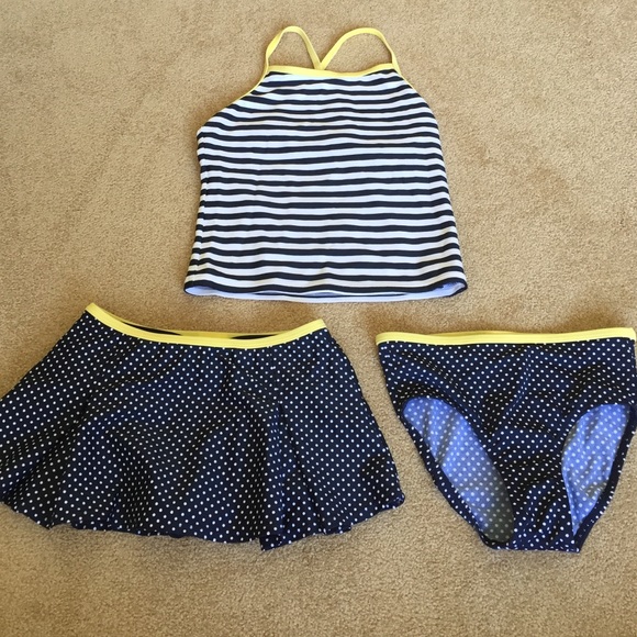 LIKE NEW Land's End Navy and Yellow Bathing Suit