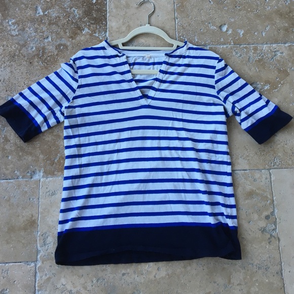 Jcrew blue and white striped 3/4 cotton t shirt.