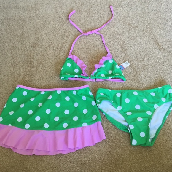 LIKE NEW Pink and Green Polka Dot Bikini