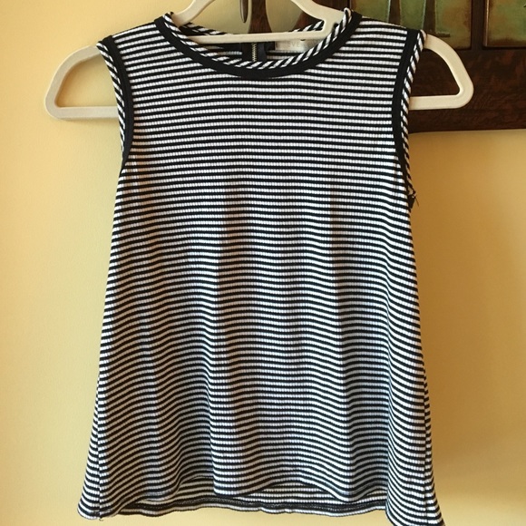 Black and white striped zipper tank