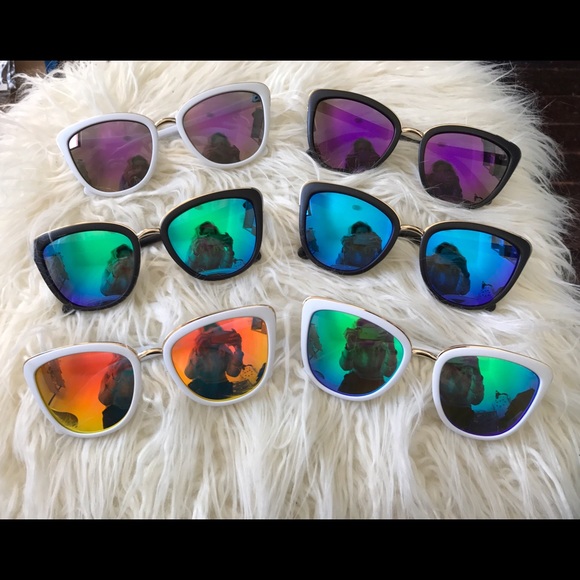 NWT My Girl Black Green Mirror CatEye Sunglasses - Picture 2 of 4