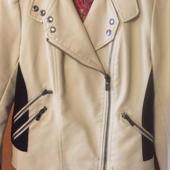 Cream and Black Faux Leather Jacket, NEVER WORN - Picture 3 of 3