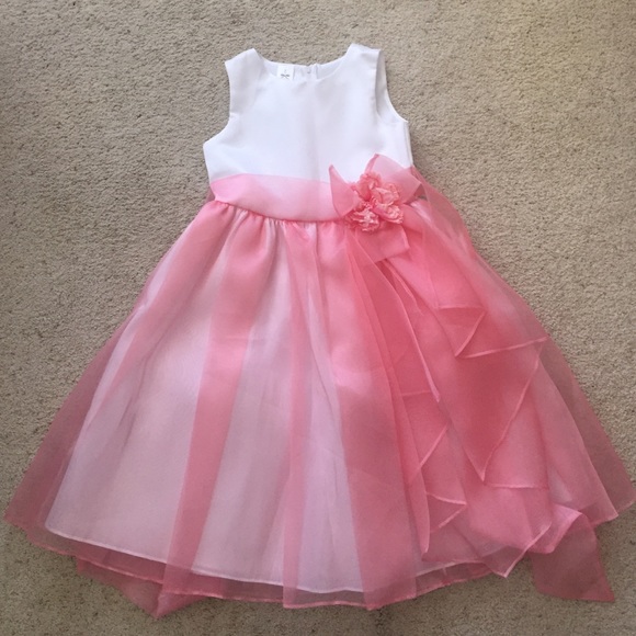 Coral and white flower girl dress.