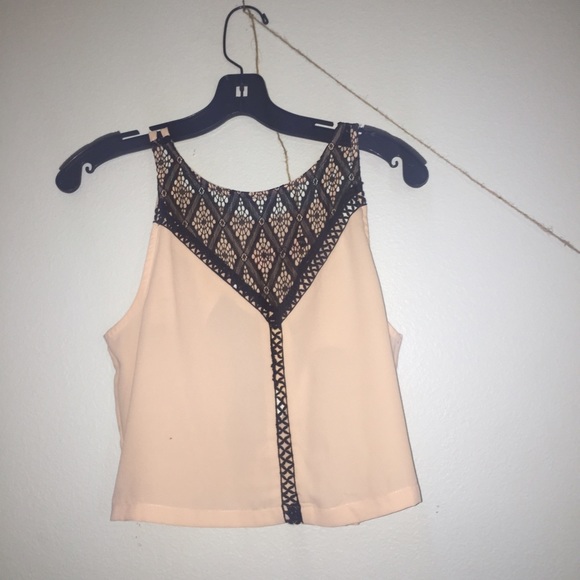 LF Stores Light Cream-Peach and Black Lace Crop