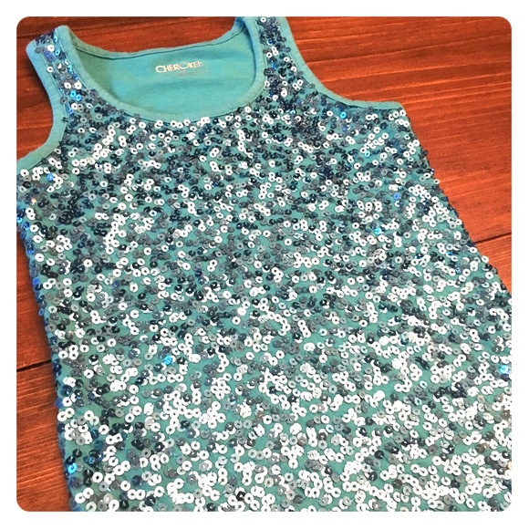 Cherokee Girls Turquoise Sequin Tank - Sz Small