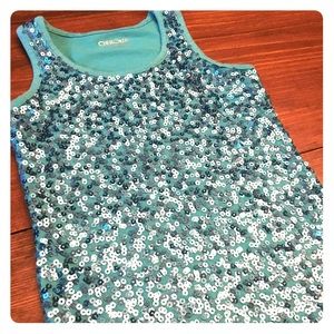 Cherokee Girls Turquoise Sequin Tank - Sz Small