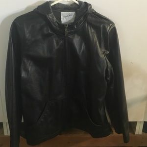 Vintage hooded black leather jacket