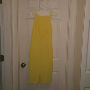 H&m fitted yellow knee length dress