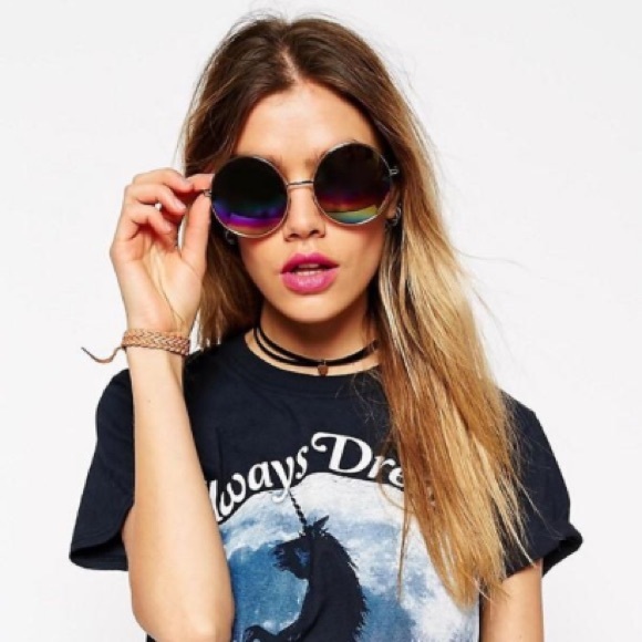 NWT Rainbow Mirror Circle Metal Womens Sunglasses - Picture 2 of 3