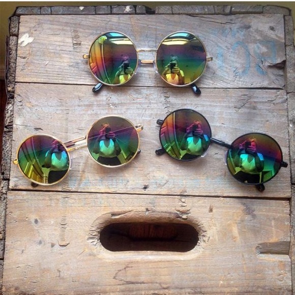 NWT Rainbow Mirror Circle Metal Womens Sunglasses - Picture 3 of 3