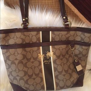 Coach brown jacquard handbag