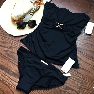 Michael Kors Black Bandeau Tankini Set, Sz Sm NWT