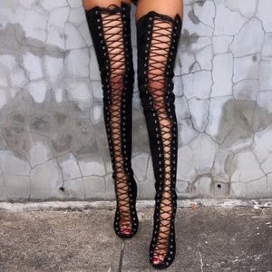 Strappy Thigh High Boots