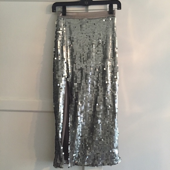 NASTY GAL SILVER SEQUIN MIDI SKIRT