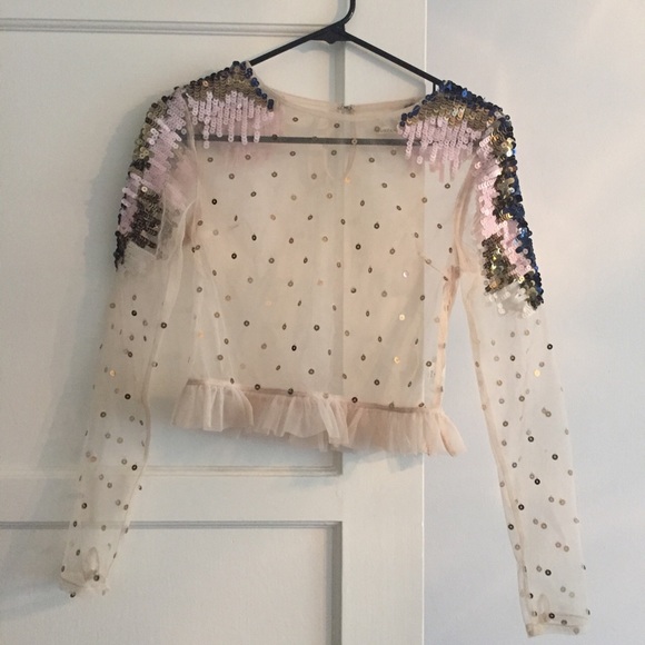 MUSTARD SEED SEQUIN MESH CROP TOP