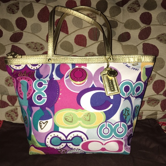 Coach Handbags - Coach Signature Multi Color Tote