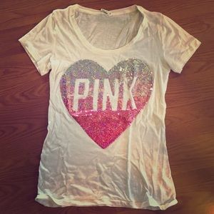 White PINK t with sequin heart
