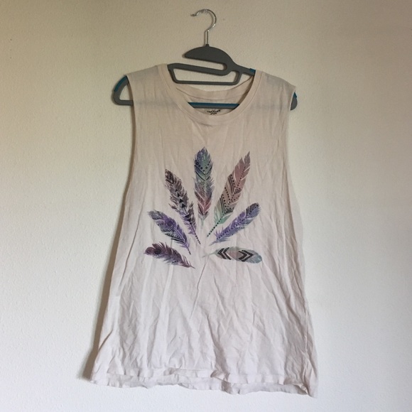 Galaxy gradient feather print cream cropped tank