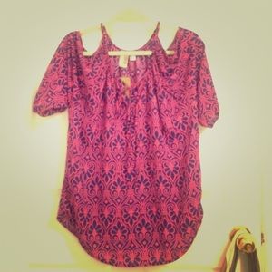 Off the shoulder navy and pink blouse. NWT