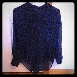 Free People Blue Leopard Blouse
