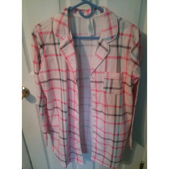 Forever21 Long Button-up Plaid Pj Top - Picture 1 of 3
