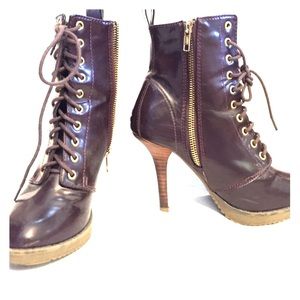 Zip Up Lace Up Heel Boots