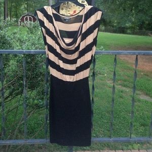 Express Tan + Black Striped Sweater Dress