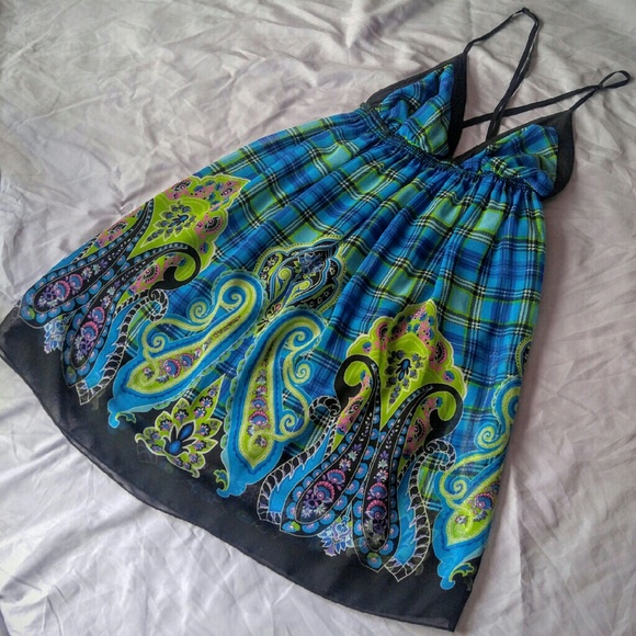Blue paisley and tartan dress