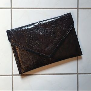 BCBGen Brown Faux-Snake Envelope Clutch