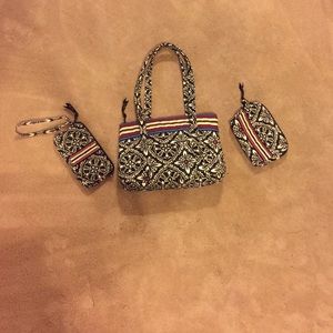 Vera Bradley Purse, Wristlet, and Cosmetic Bag Set