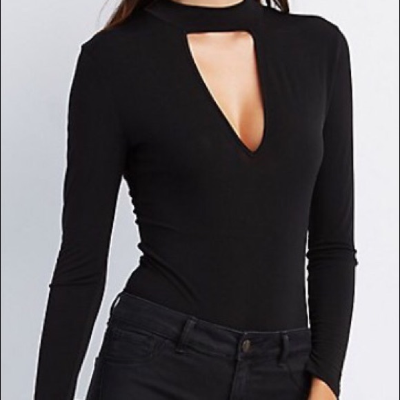 Cut Out Mock Neck Black Bodysuit S