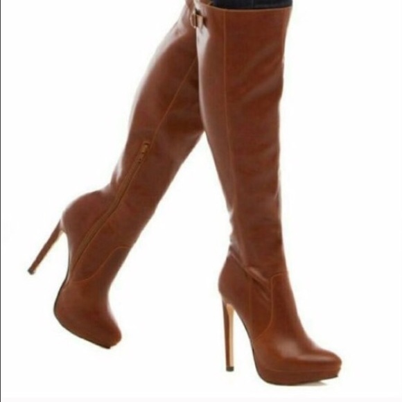 Over the knee brown heel boot