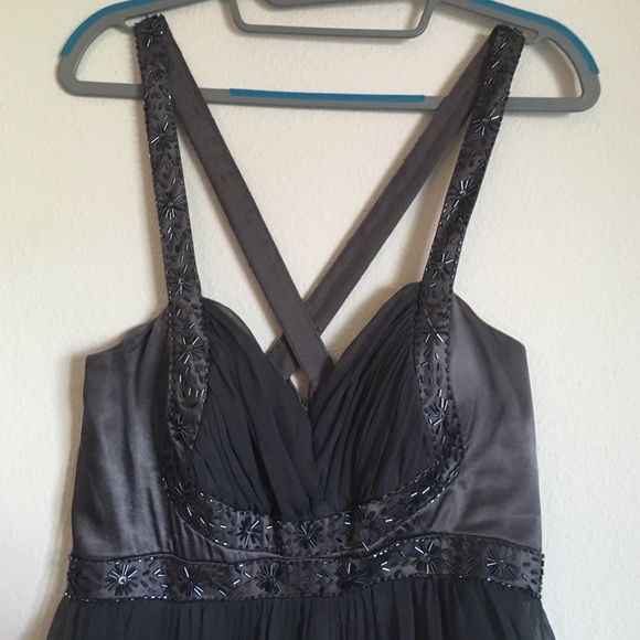 Flowy floor-length formal charcoal grey dress