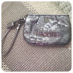 Coach silver sequin wristlet