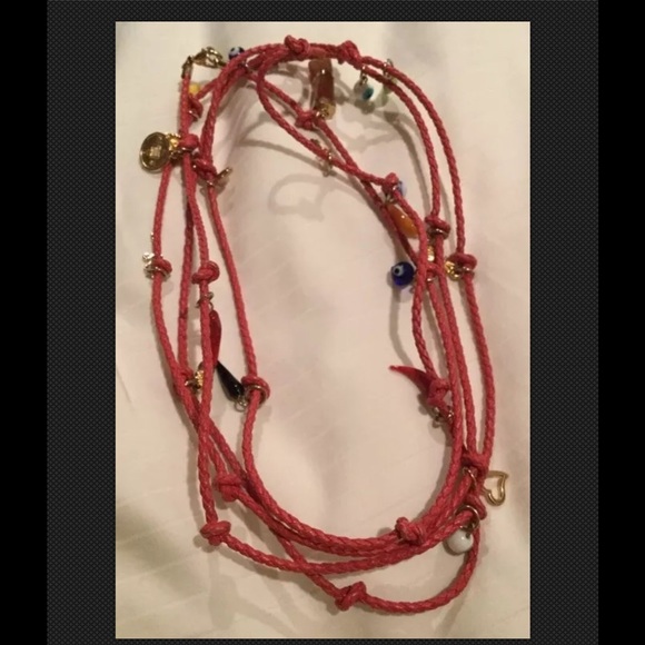 Jewelry - Red Braided Leather Charm Necklace 38" Jewelry - Red Braided Leather Charm Necklace 38"